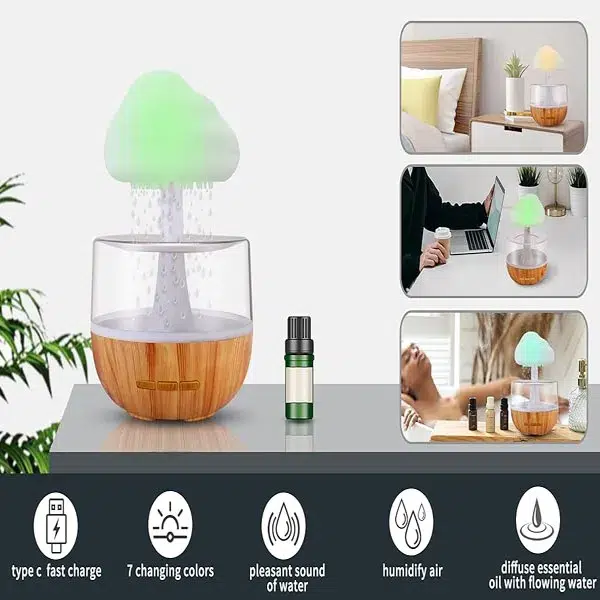 Rain Cloud Humidifier Mushroom Lamp Raindrop Sound - Image 3